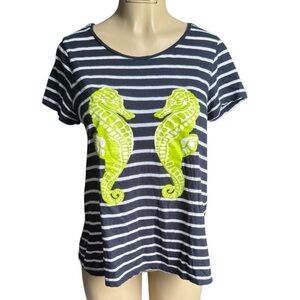 Crown & Ivy Navy and Lime Seahorse Tee Size Small